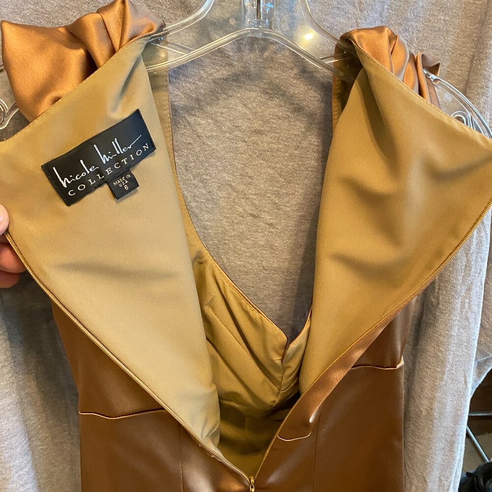 Nicole Miller Collection low neck half sleeve bronze cocktail dress Size 6 - Picture 5 of 10